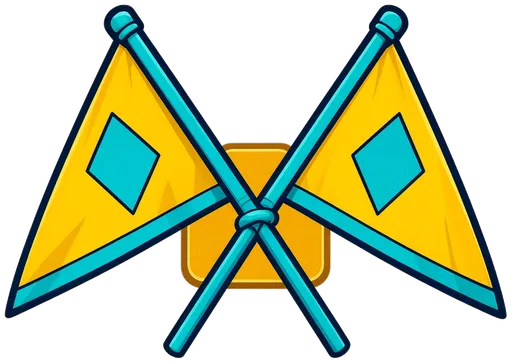 Two crossed yellow flags with teal poles and teal diamonds, the fiesta icon from the game.