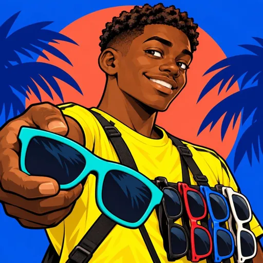 Game illustration of the sunglasses stand.